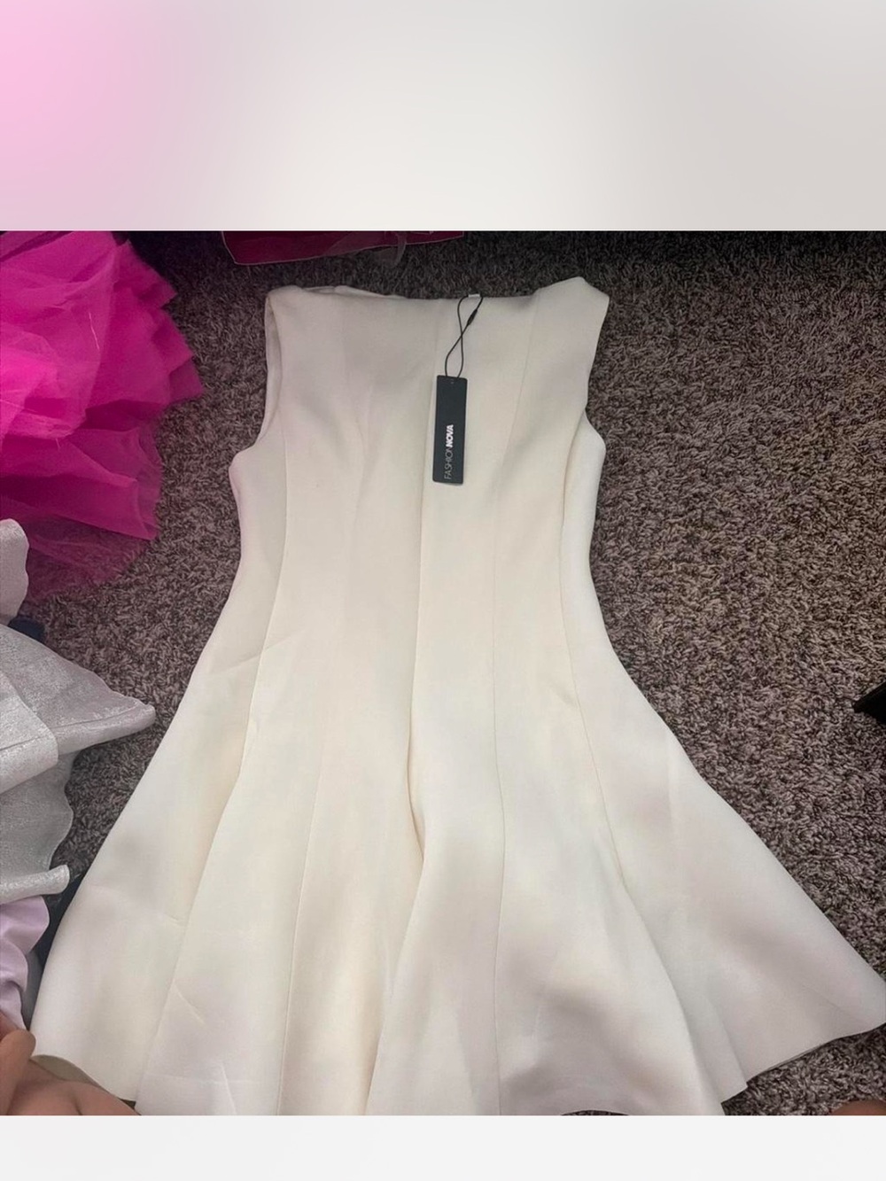 Fashion Nova Strapless Cream Fit & Flare Dress